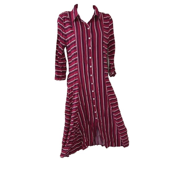Cover Story Womens Maxi Dress Burgundy Red Striped Size M 3/4 Sleeve Button Up - Picture 3 of 10